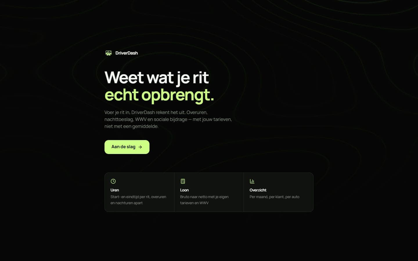 The DriverDash homepage: log a ride and DriverDash works out what it earns